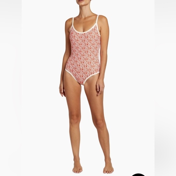 Moncler Orange Logo Scoopback One-Piece Swimsuit Size Medium NWT - Picture 2 of 15